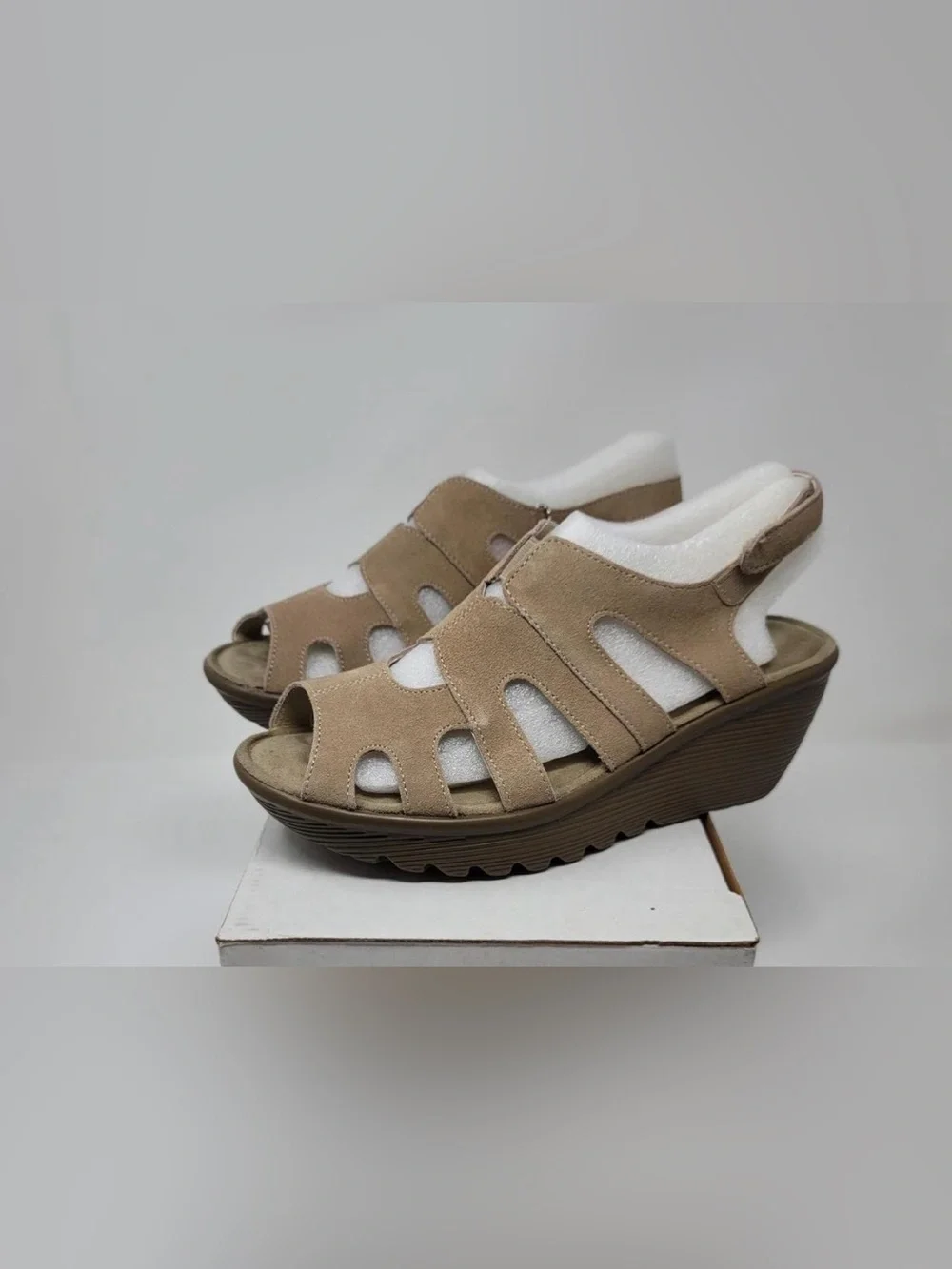 Skechers Parallel Stylin Suede Peep-toe Wedge Sandals size 7.5 NEW
